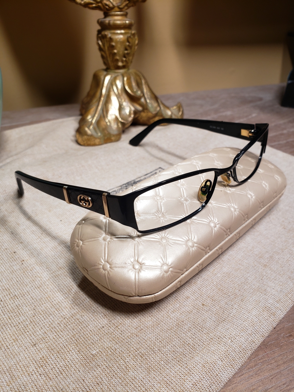 Authentic Gucci Black Prescription Frames Glasses w/ Gold GG Hardware - Picture 4 of 9